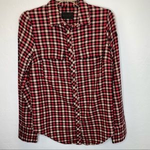 Zadig & Voltaire Red Black White Plaid Button-Up Shirt